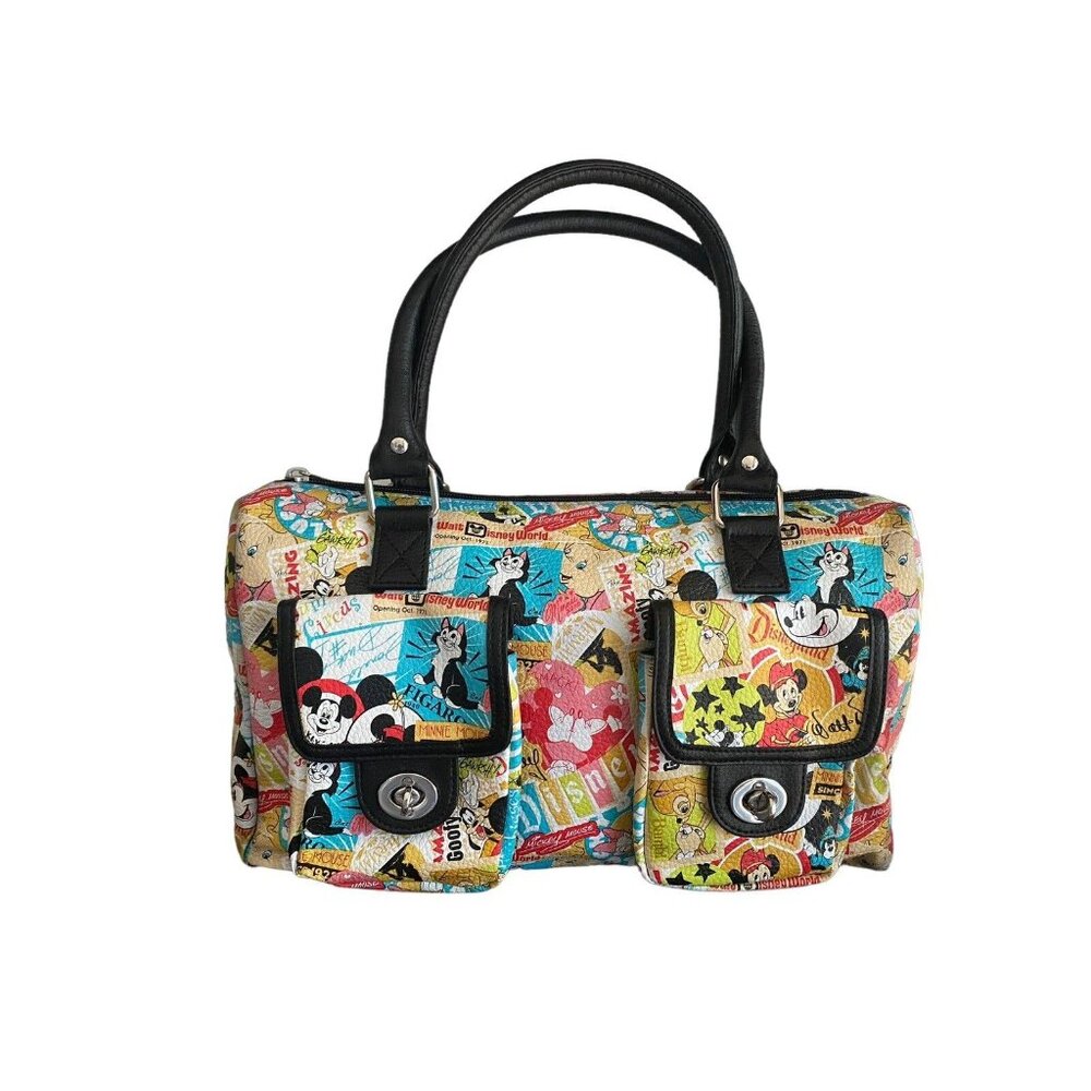 Disney Parks all Over Print Handbag Mickey Minnie Goofy Donald 2 Front Pockets